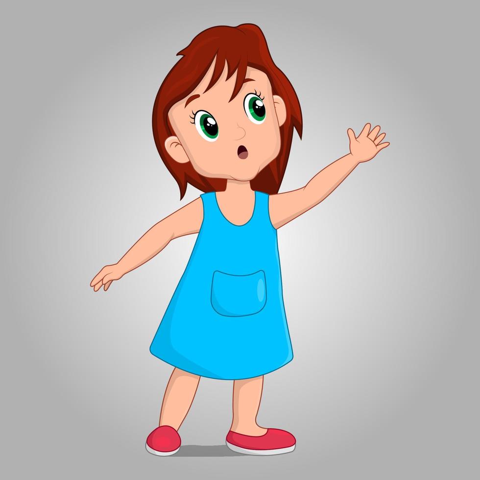 Cute Little girl thinking pose, 2d cartoon character vector
