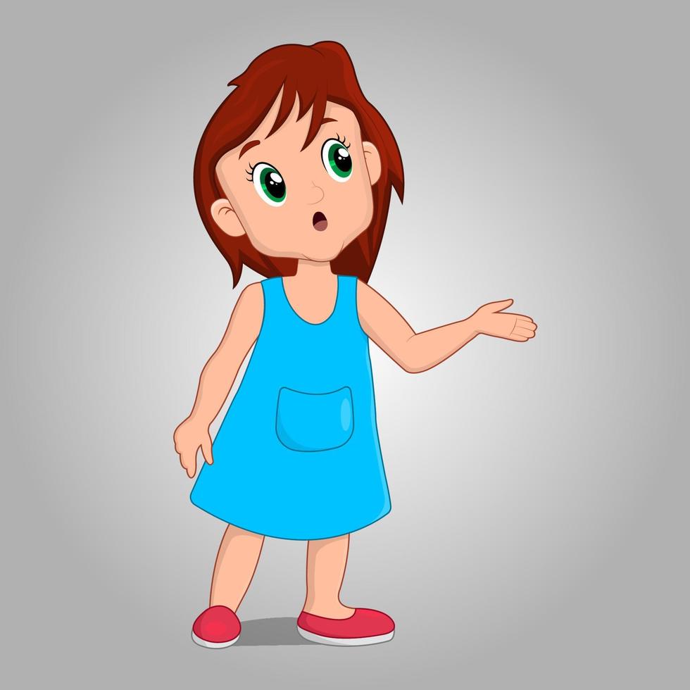 Cute Little girl thinking pose, 2d cartoon character vector