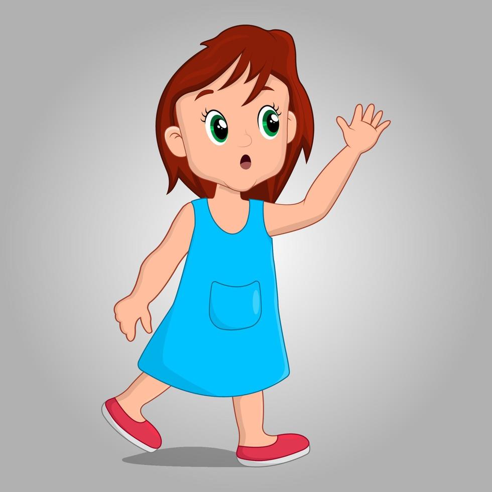 Cute Little girl thinking pose, 2d cartoon character vector
