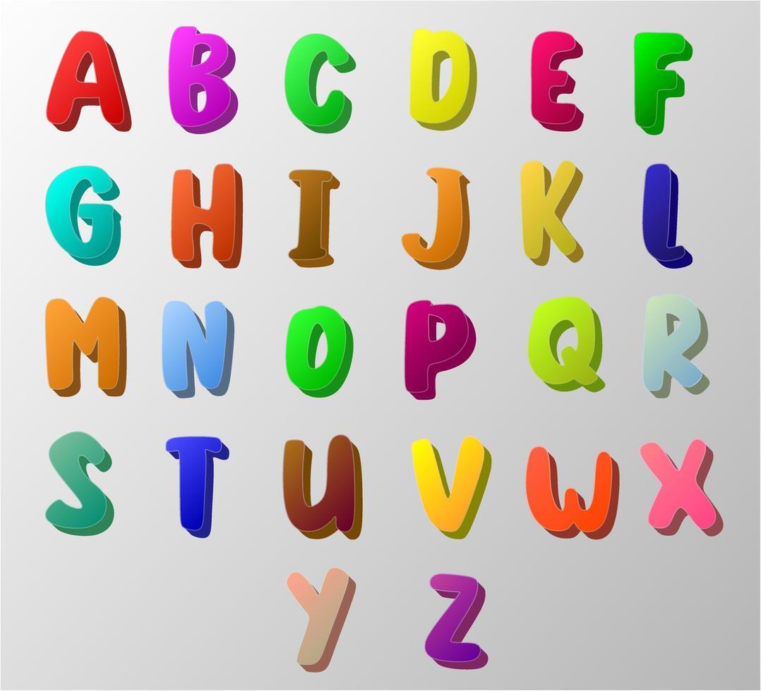 ABC cartoon style colorful alphabet, english letters vector art