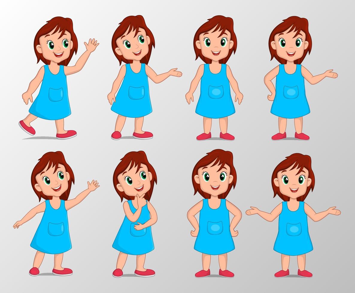 Linda chica con expresión de gesto feliz conjunto ilustración vectorial vector