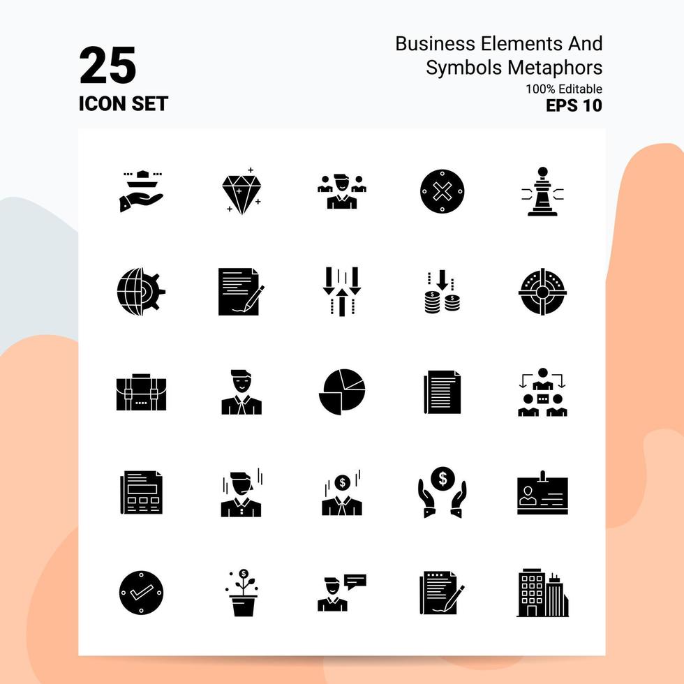 25 business elements and symbols metaphors Icon Set 100 Editable EPS 10 Files Business Logo Concept Ideas Solid Glyph icon design vector