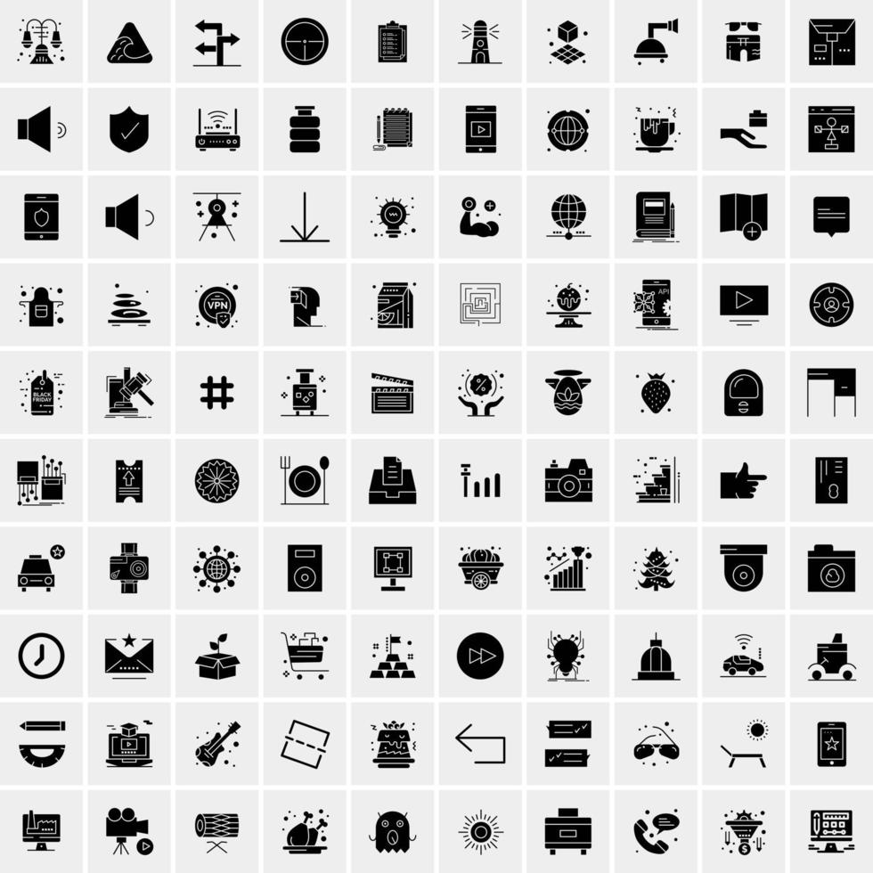 Set of 100 Business Solid Glyph icons vector