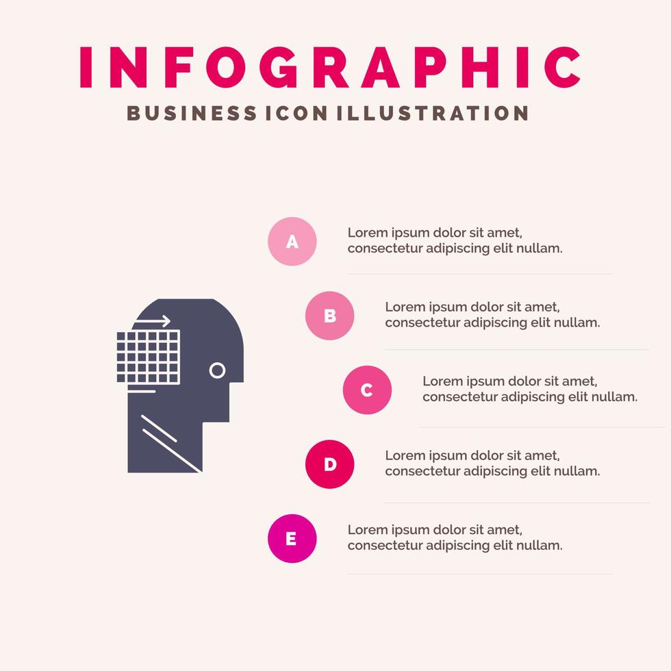 usuario piensa éxito negocio sólido icono infografía 5 pasos presentación antecedentes vector