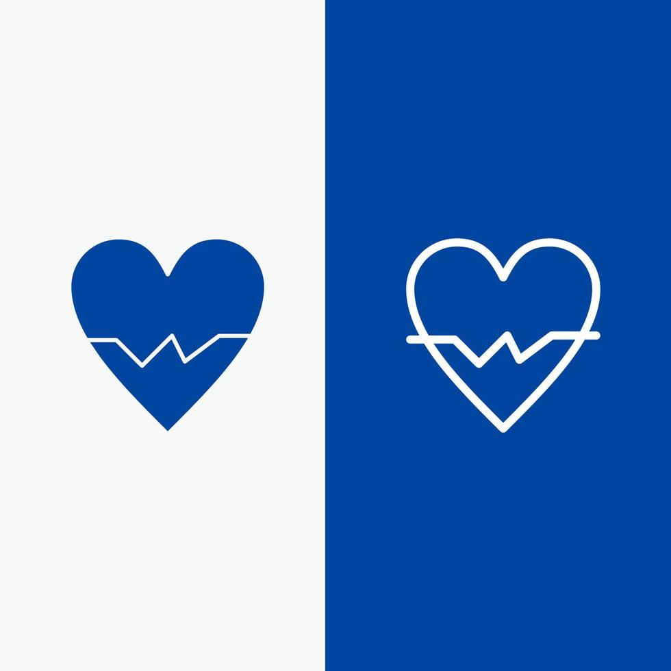 corazón amor latido línea de piel y glifo icono sólido bandera azul línea y glifo icono sólido bandera azul vector