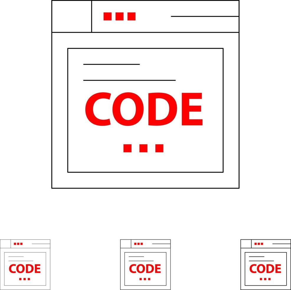 Browser Internet Code Coding Bold and thin black line icon set vector