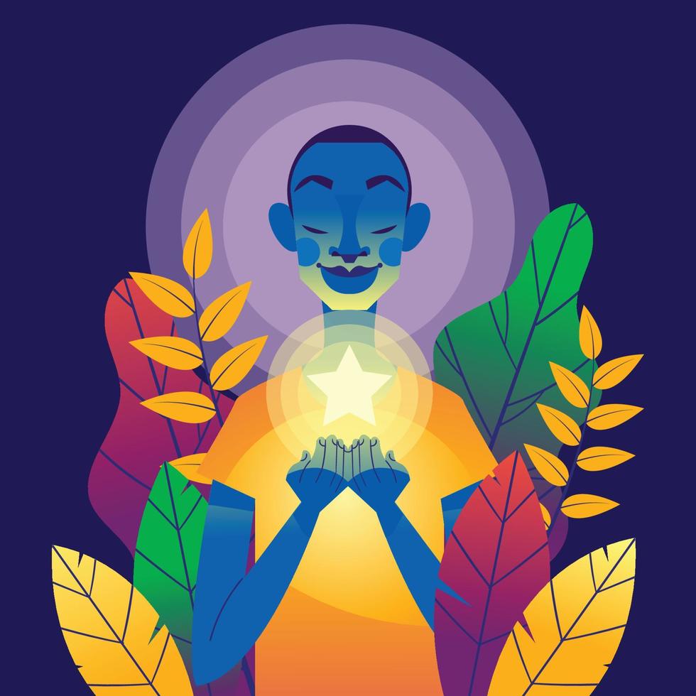 African-American Boy With Shining Star in His Hands vector
