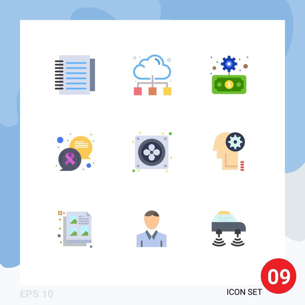 9 Thematic Vector Flat Colors and Editable Symbols of fan cancer sign business message chat Editable Vector Design Elements