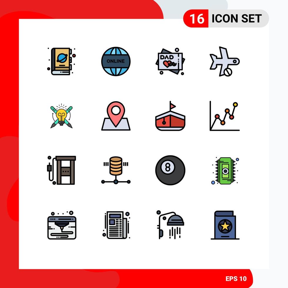 Pack of 16 Modern Flat Color Filled Lines Signs and Symbols for Web Print Media such as success transport world plane cancel Editable Creative Vector Design Elements