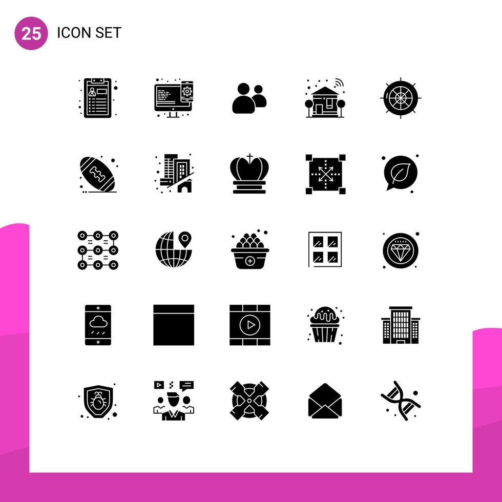 Pictogram Set of 25 Simple Solid Glyphs of navigation tree group wifi smart Editable Vector Design Elements