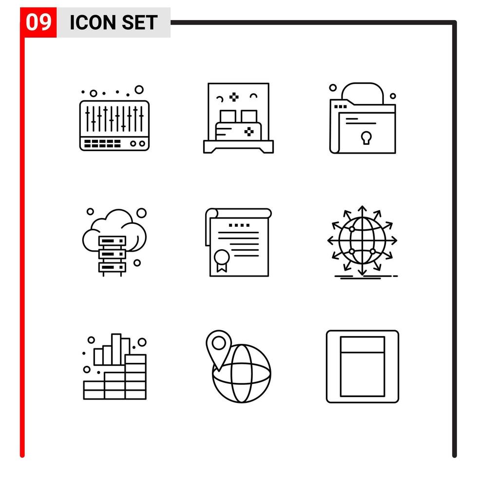 9 General Icons for website design print and mobile apps. 9 Outline Symbols Signs Isolated on White Background. 9 Icon Pack. vector