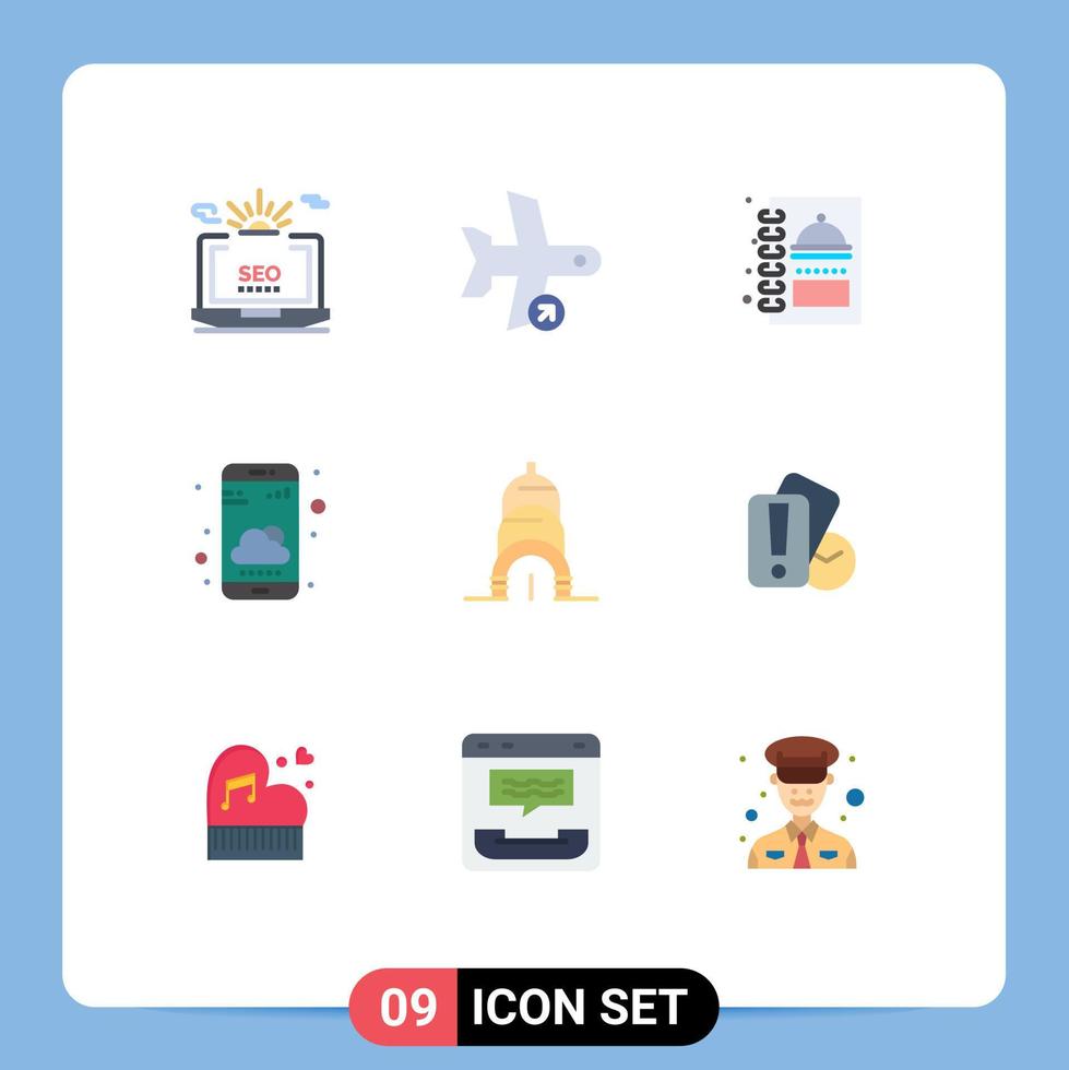 Modern Set of 9 Flat Colors and symbols such as weather app smartphone take phone menu book Editable Vector Design Elements