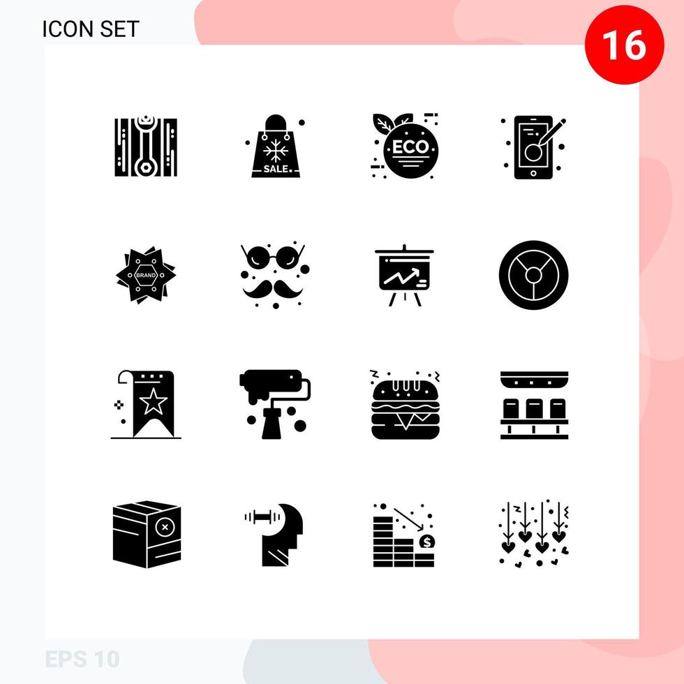 Paquete de glifos sólidos de 16 interfaces de usuario de signos y símbolos modernos de elementos de diseño vectorial editables de diseño móvil eco verde de marca estrella vector