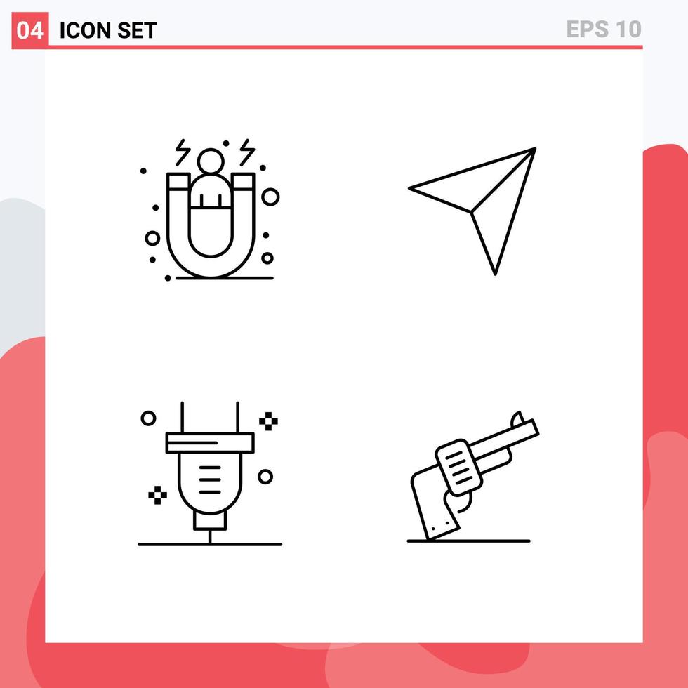 Set of 4 Modern UI Icons Symbols Signs for acquisition power customer retention up electricity Editable Vector Design Elements