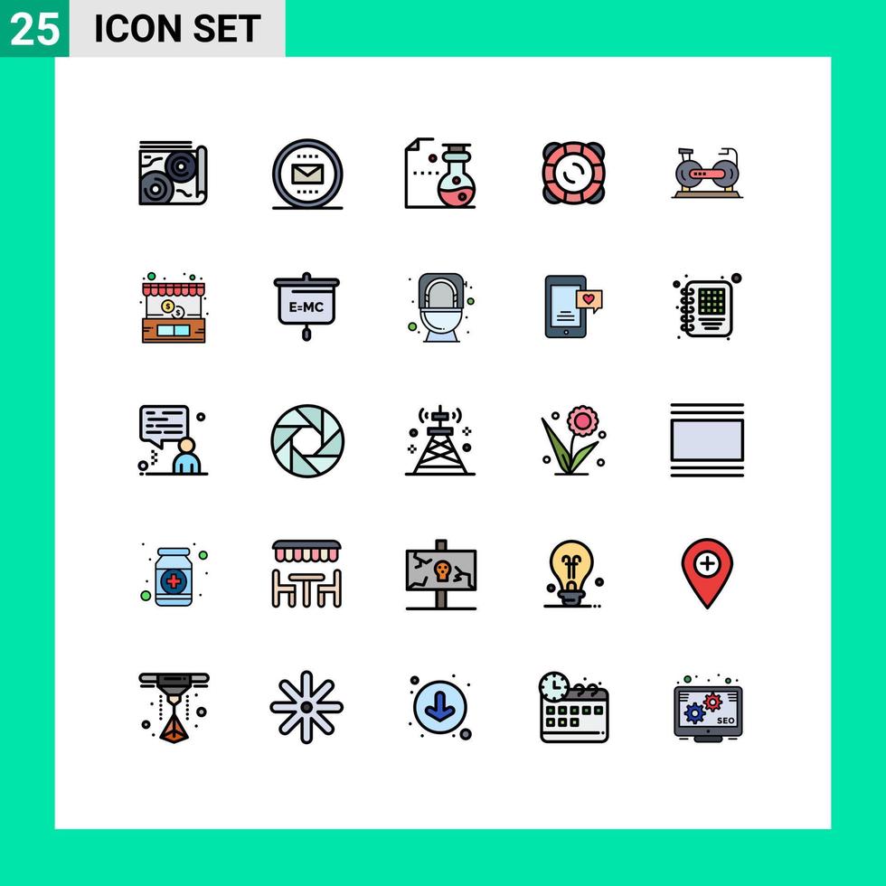 Pack of 25 creative Filled line Flat Colors of bicycle support mail safety science Editable Vector Design Elements