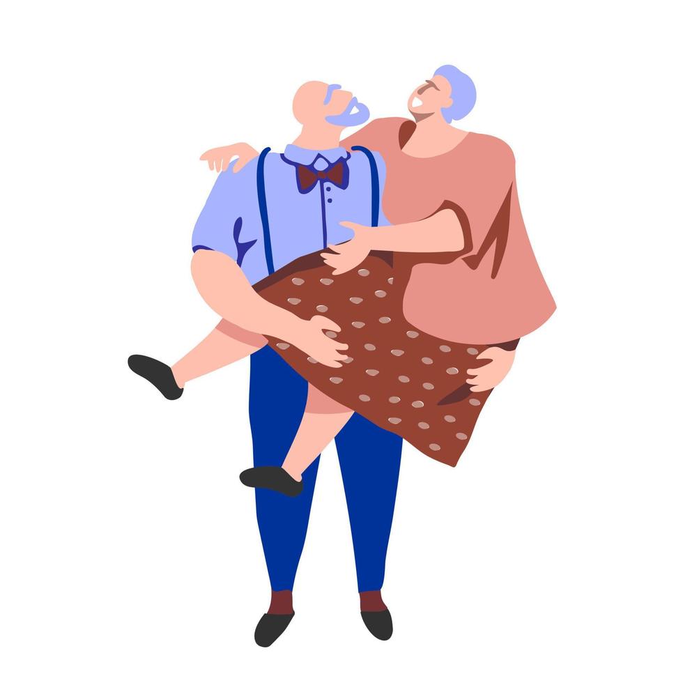Elderly couple in love, a man holding a woman in his arms vector