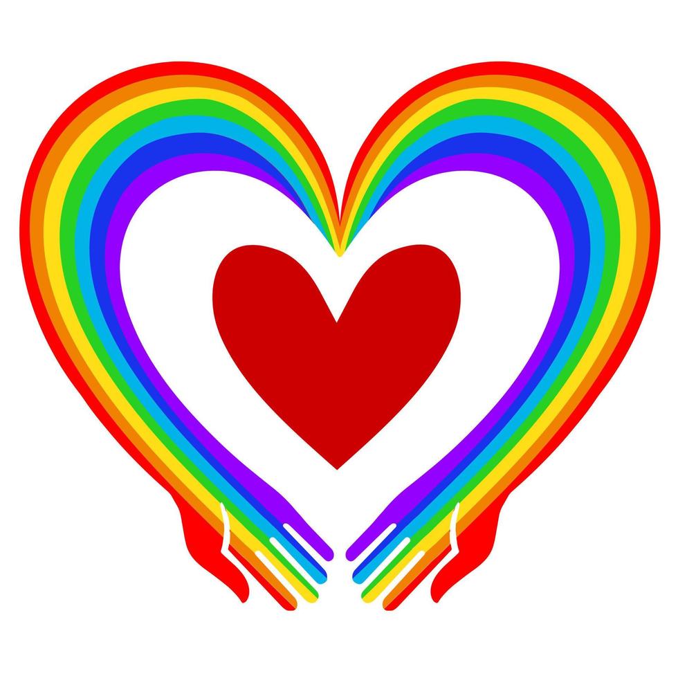 Rainbow hands with heart vector illustration. Metaphor of love