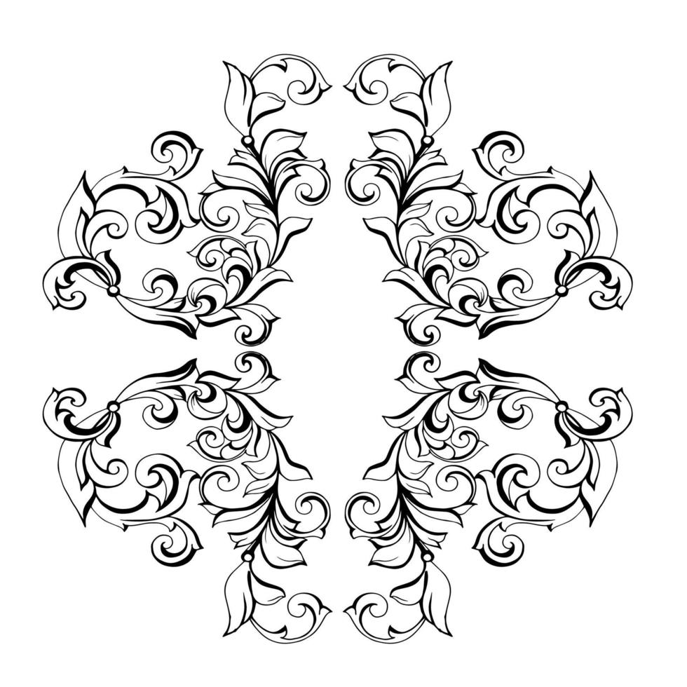 Remolino de ornamento de pergamino barroco vintage de damasco vectorial. remolino del escudo heráldico del monograma victoriano. retro floral hoja patrón borde follaje antiguo acanto caligrafía grabado tatuaje azulejo elemento de decoración vector