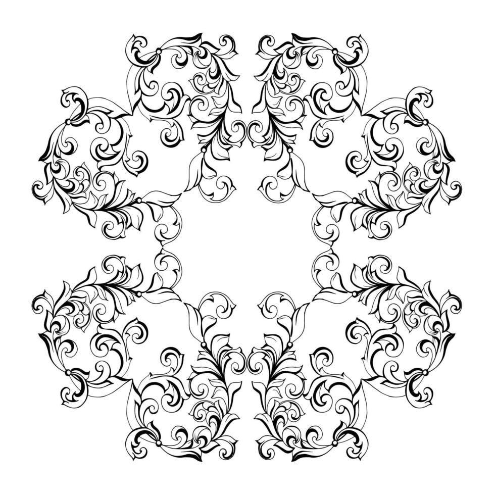 Remolino de ornamento de pergamino barroco vintage de damasco vectorial. remolino del escudo heráldico del monograma victoriano. retro floral hoja patrón borde follaje antiguo acanto caligrafía grabado tatuaje azulejo elemento de decoración vector