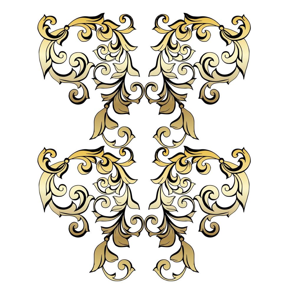 Remolino de ornamento de pergamino barroco vintage de damasco vectorial. remolino del escudo heráldico del monograma victoriano. retro floral hoja patrón borde follaje antiguo acanto caligrafía grabado tatuaje azulejo elemento de decoración vector