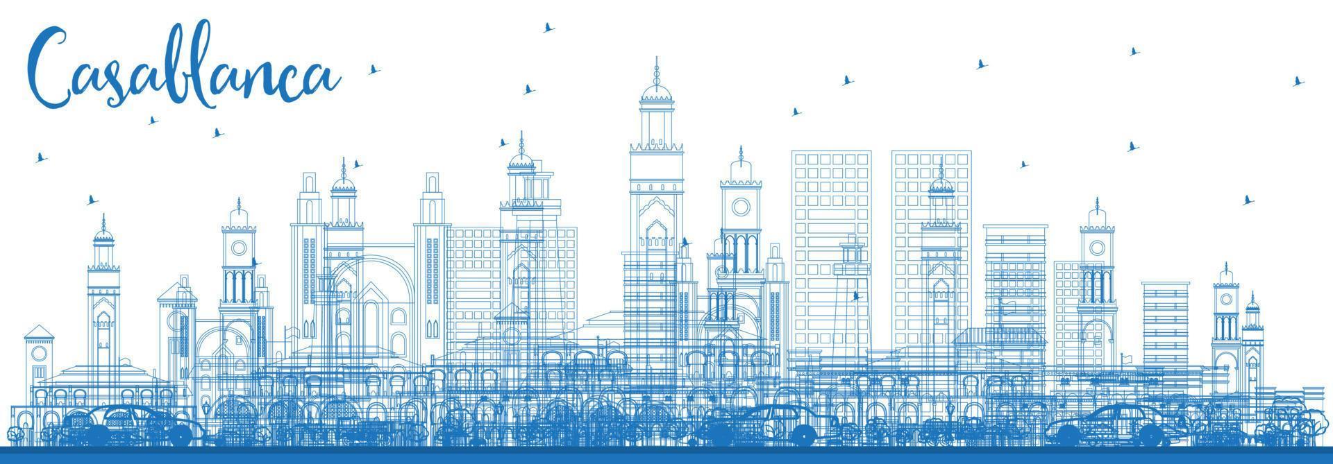 Outline Casablanca Skyline with Blue Buildings. vector