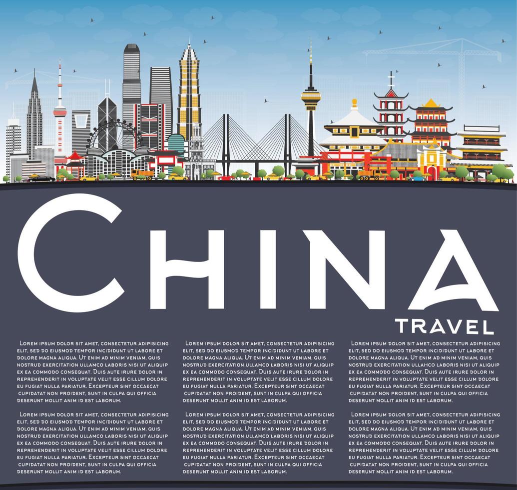 China City Skyline with Copy Space. vector