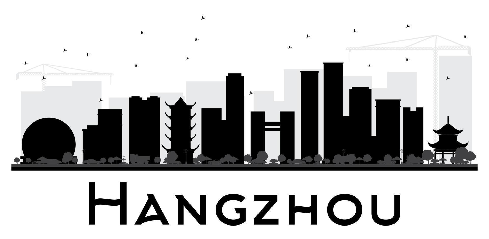 silueta en blanco y negro del horizonte de la ciudad de hangzhou. vector