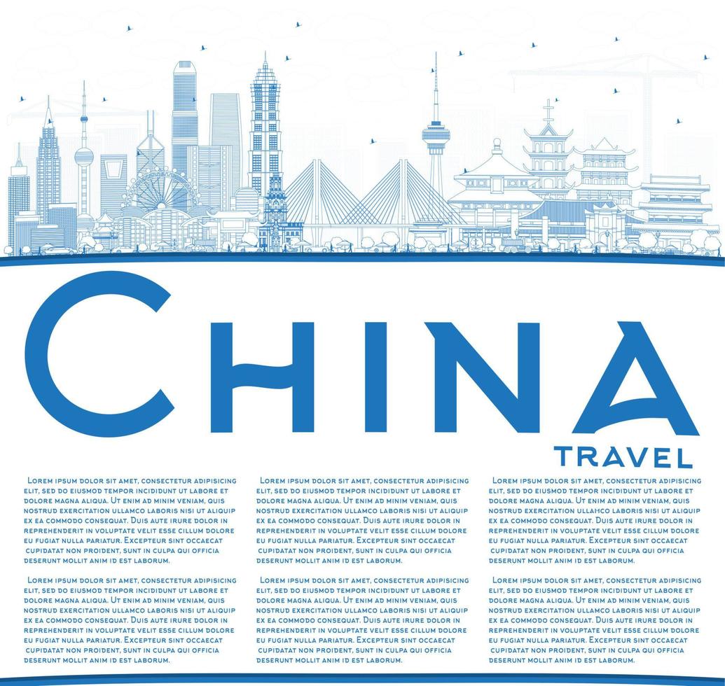 Outline China City Skyline with Copy Space. vector