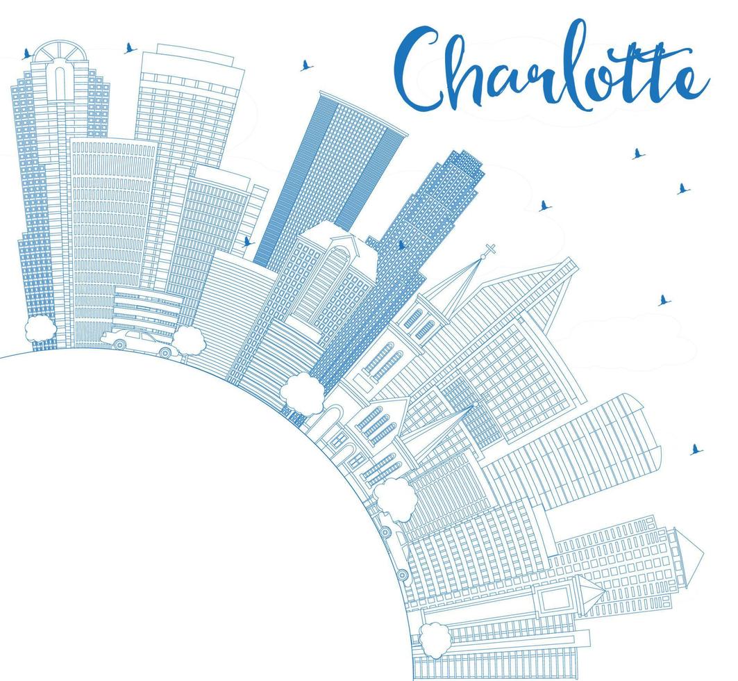 delinee el horizonte de charlotte con edificios azules y copie el espacio. vector