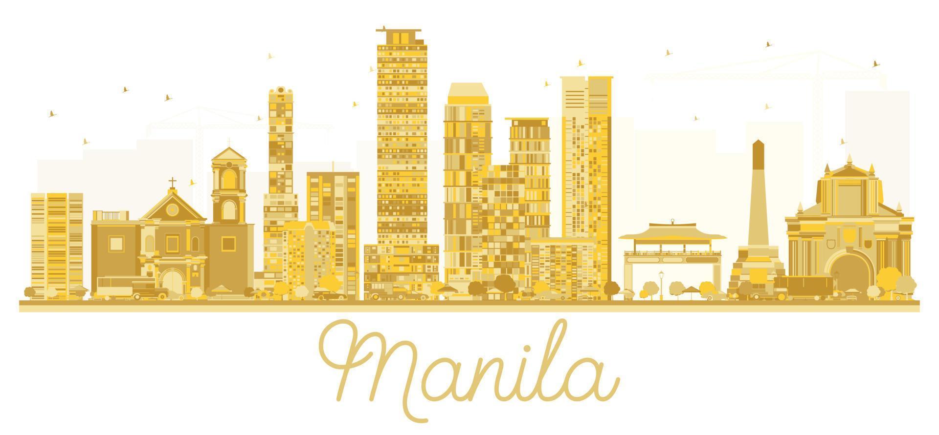 silueta dorada del horizonte de la ciudad de manila filipinas. vector