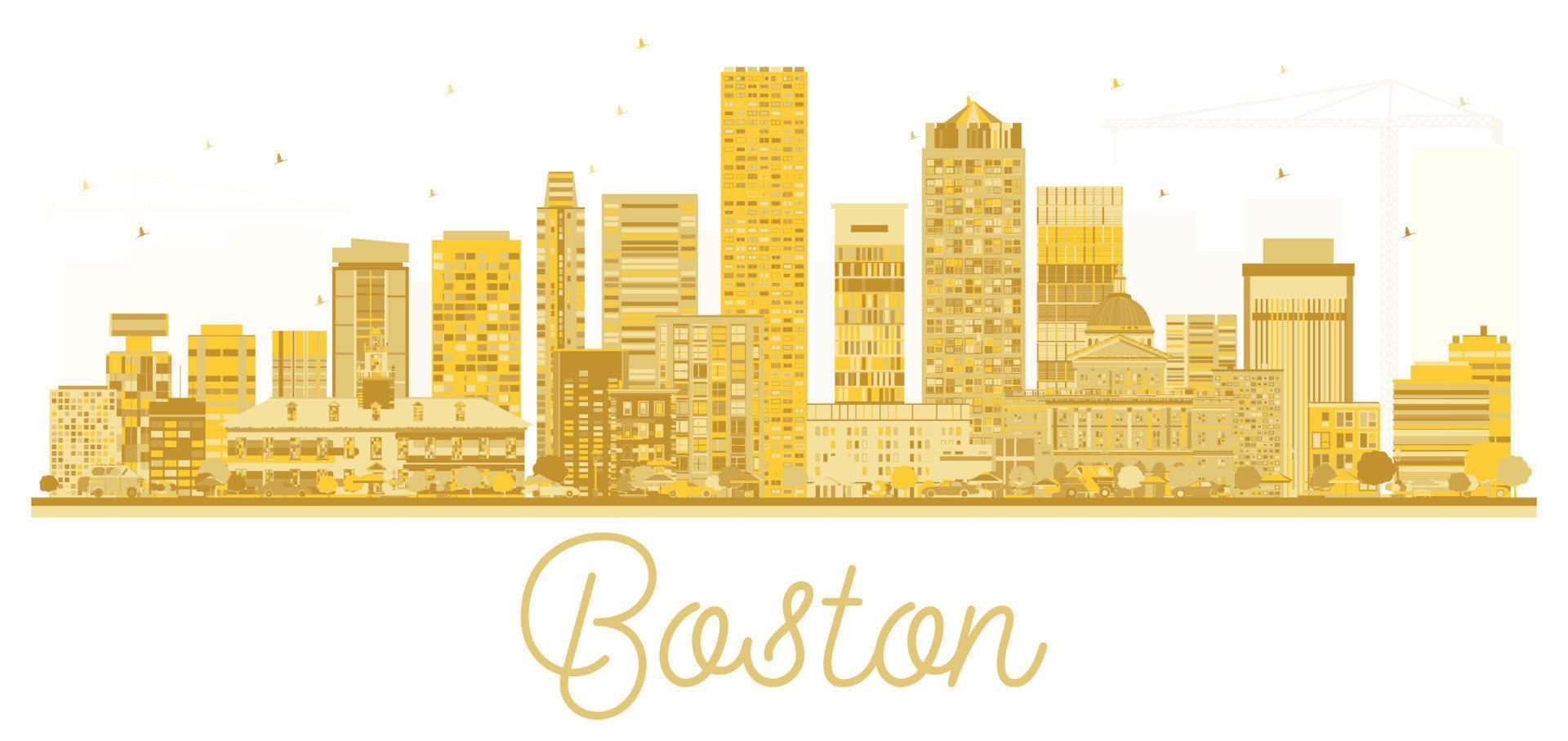 silueta dorada del horizonte de la ciudad de boston usa. vector