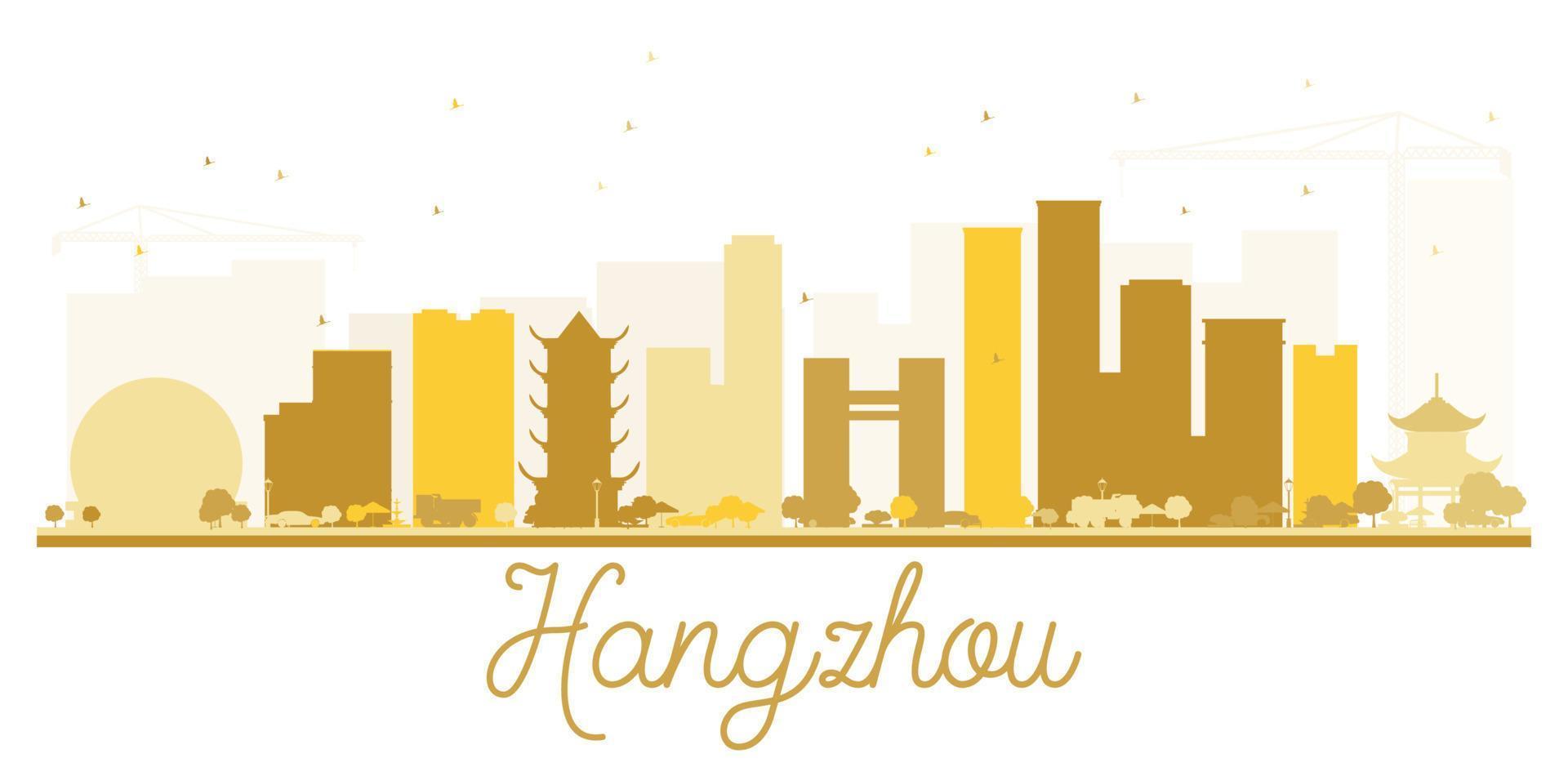 silueta dorada del horizonte de la ciudad de hangzhou. vector