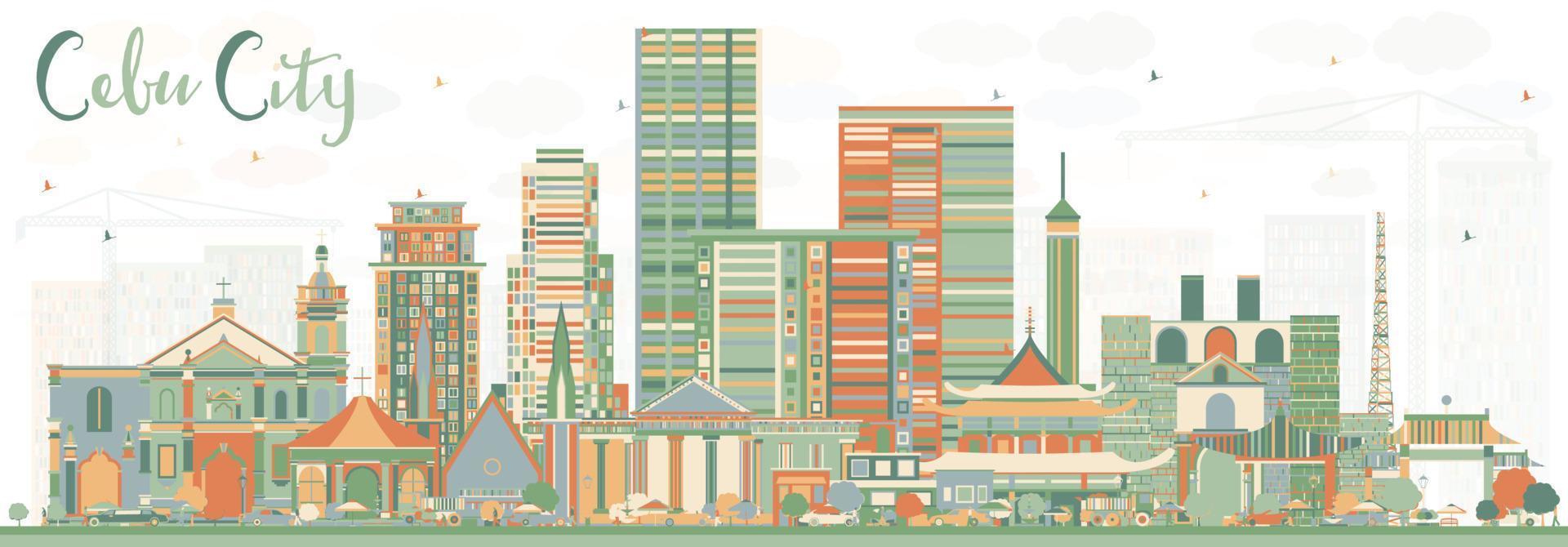 Cebu City Philippines Skyline with Color Buildings. vector