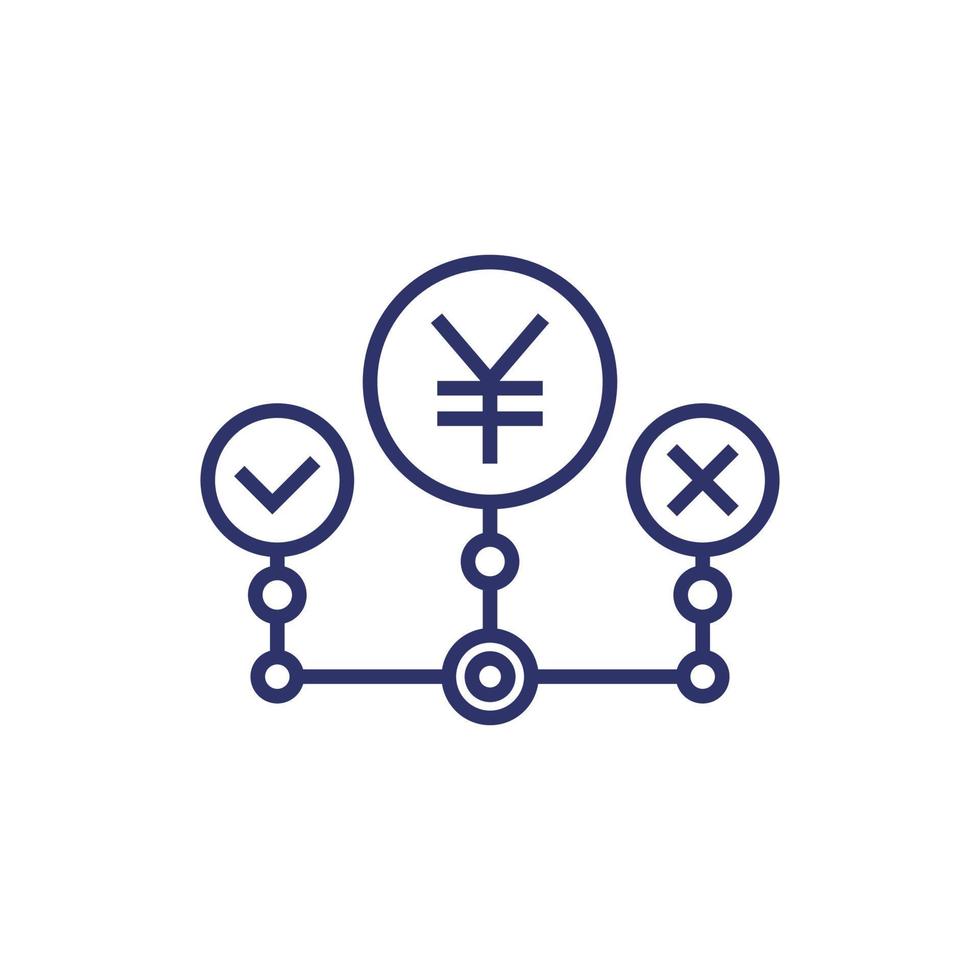 money management line icon with yuan vector