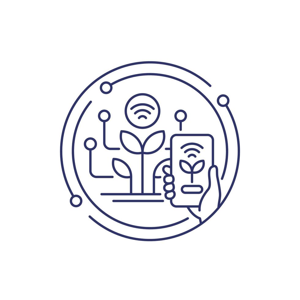 Smart farming and agriculture, mobile app, line icon vector