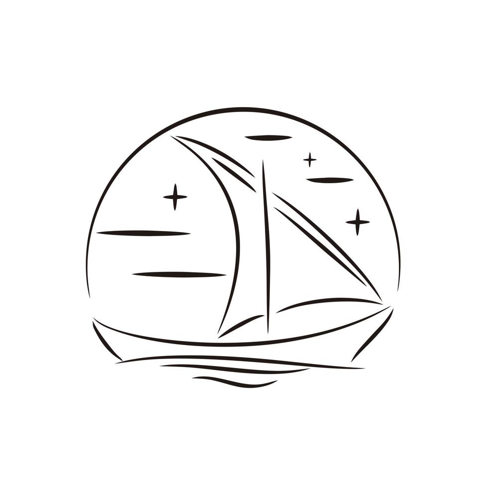 Illustration Asian traditional sail boat dhow ship logo vector design