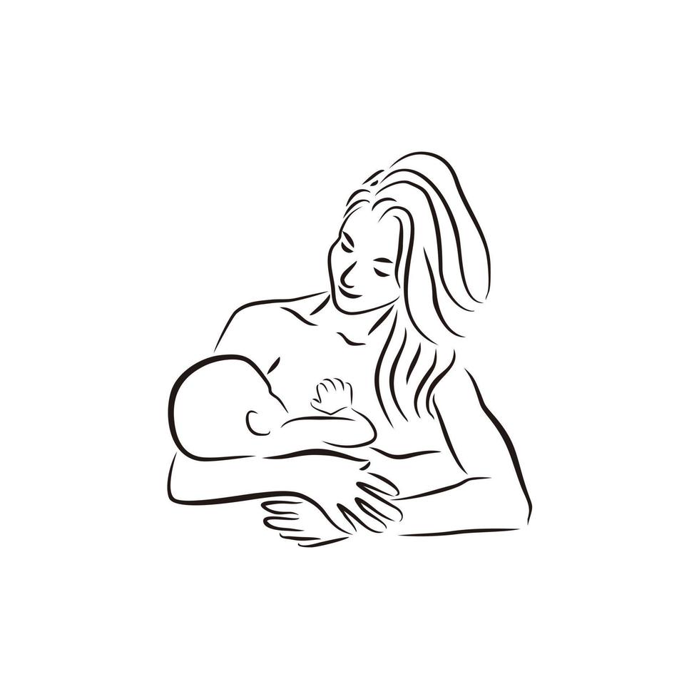 beautiful young mom breastfeeding her son sign silhouette vector design illustration