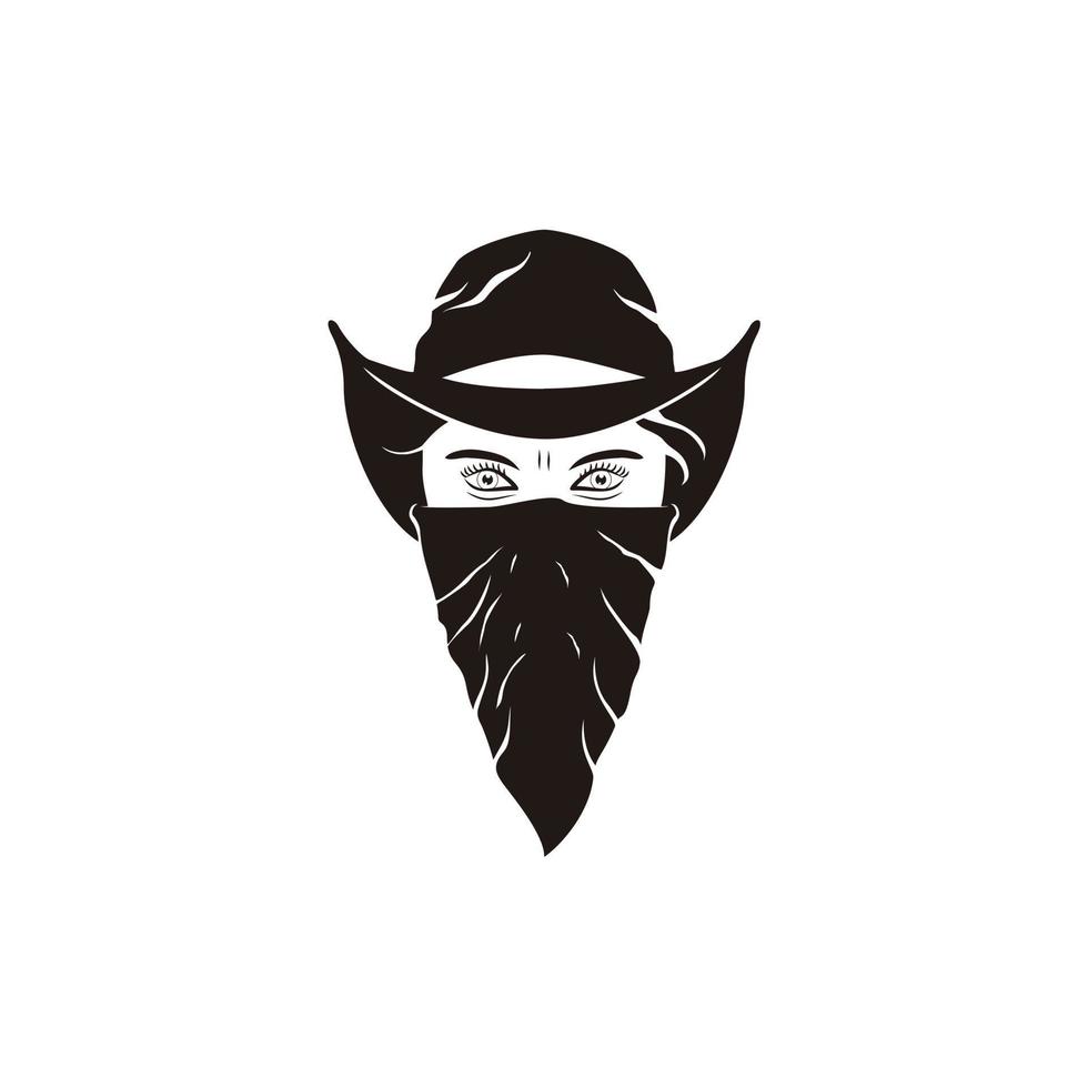 cowgirl female bandit wearing mask or bandana logo design vector illustration