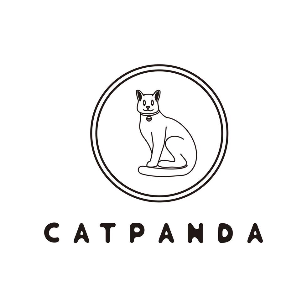 ilustración gato sentado con vector de diseño de logotipo de cara de panda animal