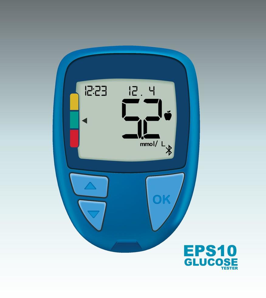 Realistic blue blood glucose testing device that shows sugar level in blood vector