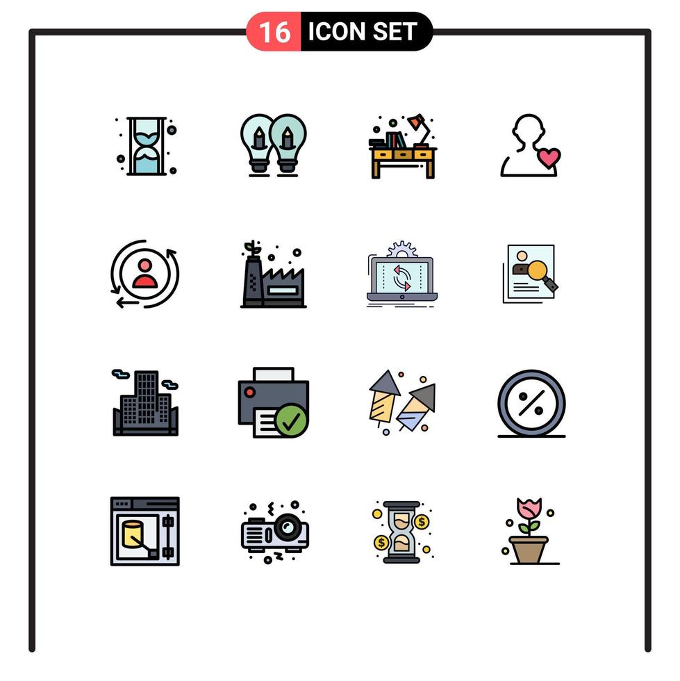 conjunto de 16 iconos de interfaz de usuario modernos signos de símbolos para elementos de diseño de vectores creativos editables de oficina de usuario de luz de amor digital