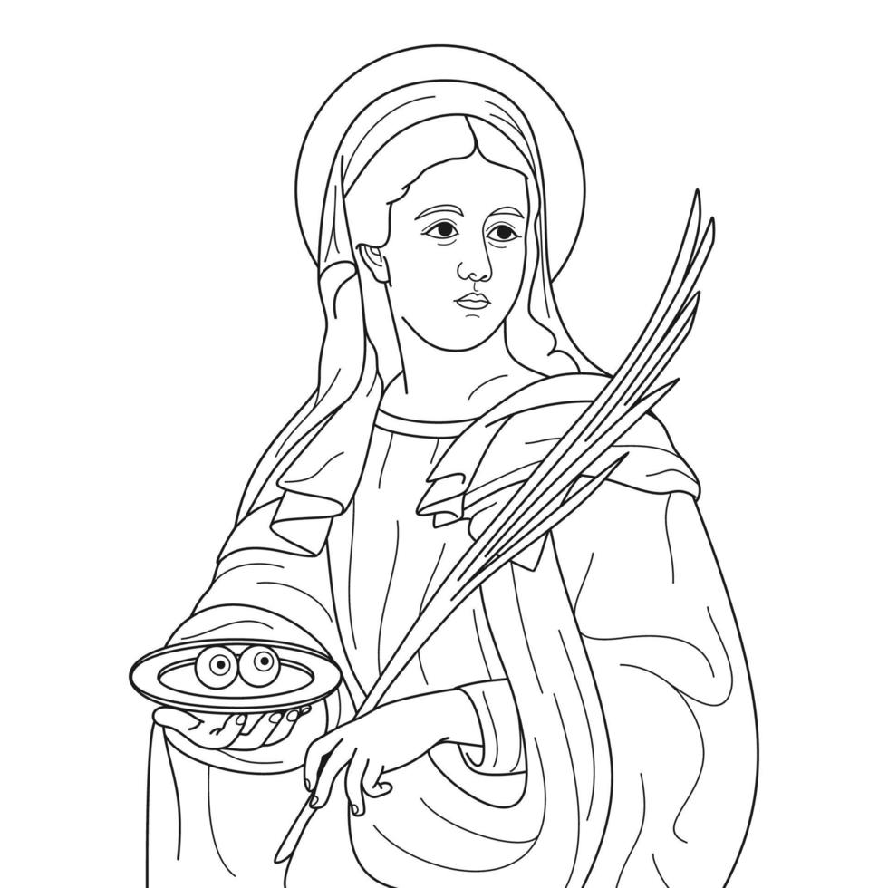 Saint Lucia of Syracuse Vector Illustration Outline Monochrome