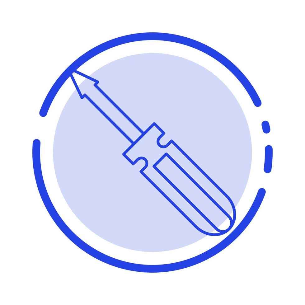destornillador herramienta herramientas de reparación línea punteada azul icono de línea vector