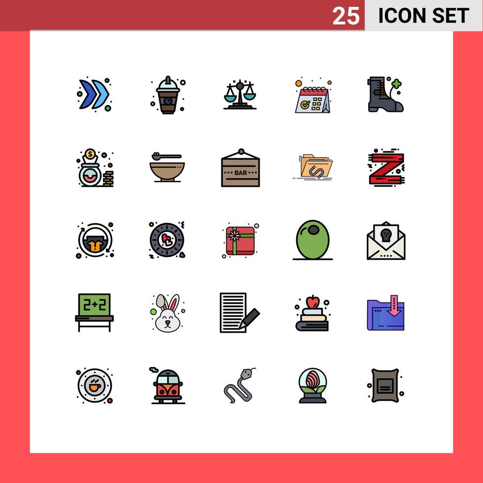 Editable Vector Line Pack of 25 Simple Filled line Flat Colors of shose office balance date calendar Editable Vector Design Elements