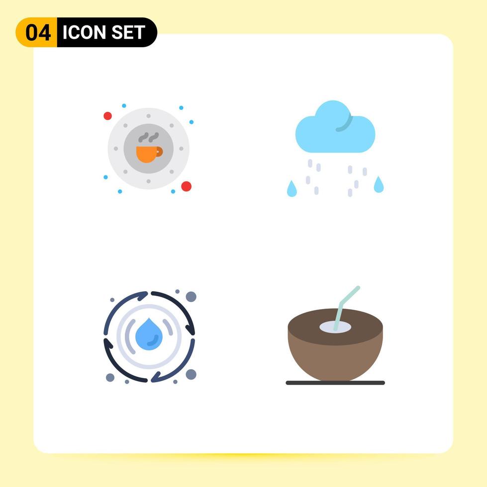 Mobile Interface Flat Icon Set of 4 Pictograms of bean droop drink snow water Editable Vector Design Elements