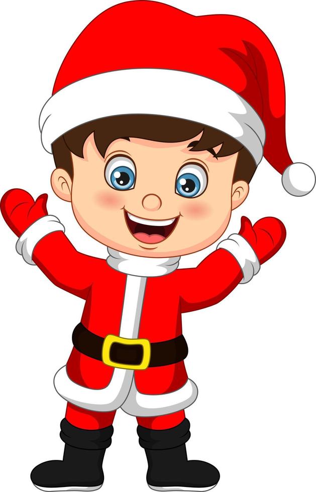 Cartoon little boy wear santa costume posing vector