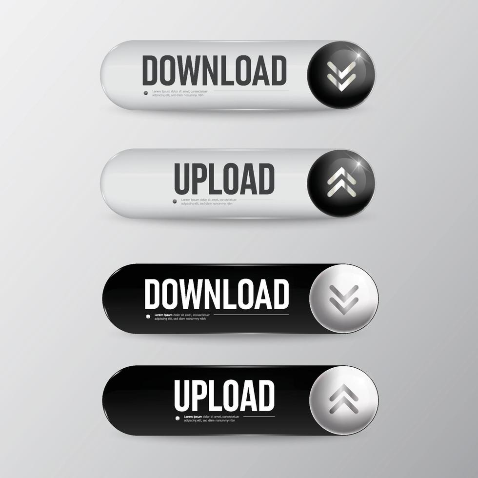 Button download set color white and black vector