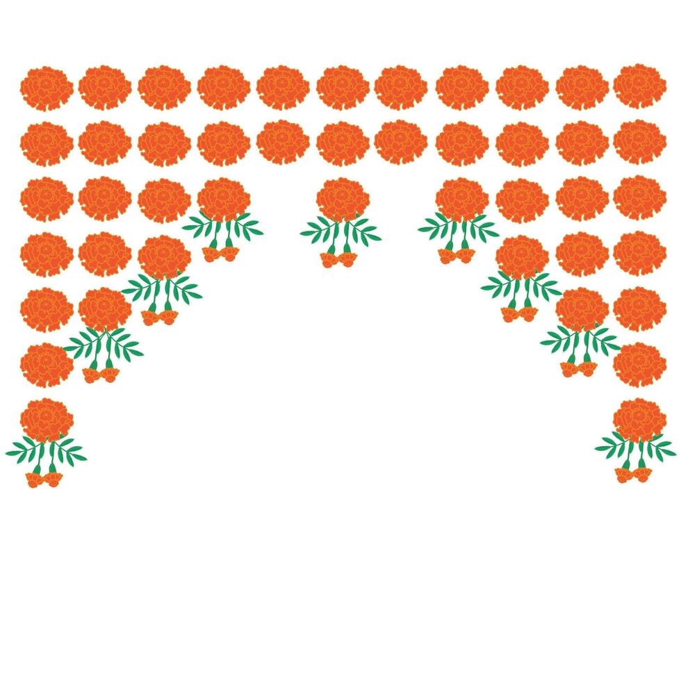 Flower garland of marigold flowers. Vector illustration isolated on white background.