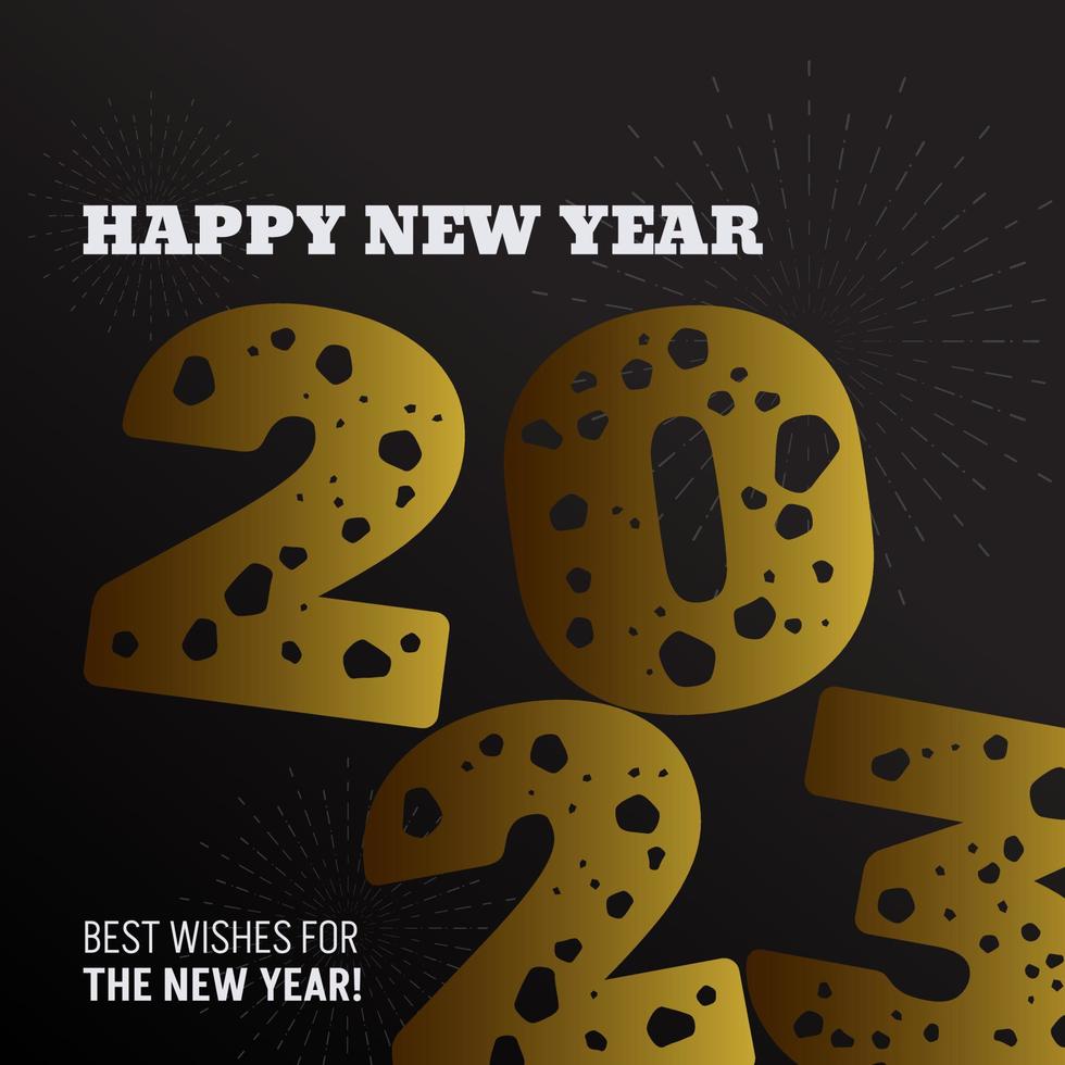 Happy New Year 2023 Best Wishes For New Year With Fireworks Black Gold Gradient Greeting Vector