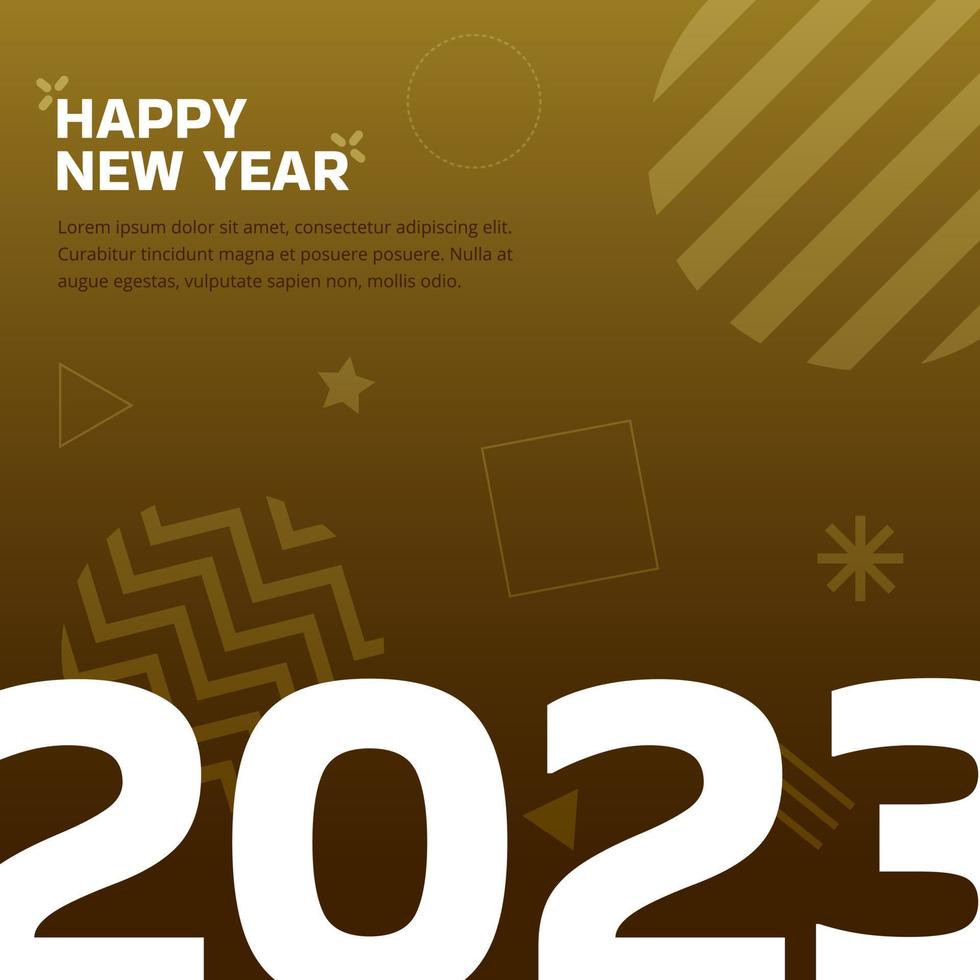 feliz año nuevo 2023 oro con vector de saludo de fondo degradado de forma geométrica